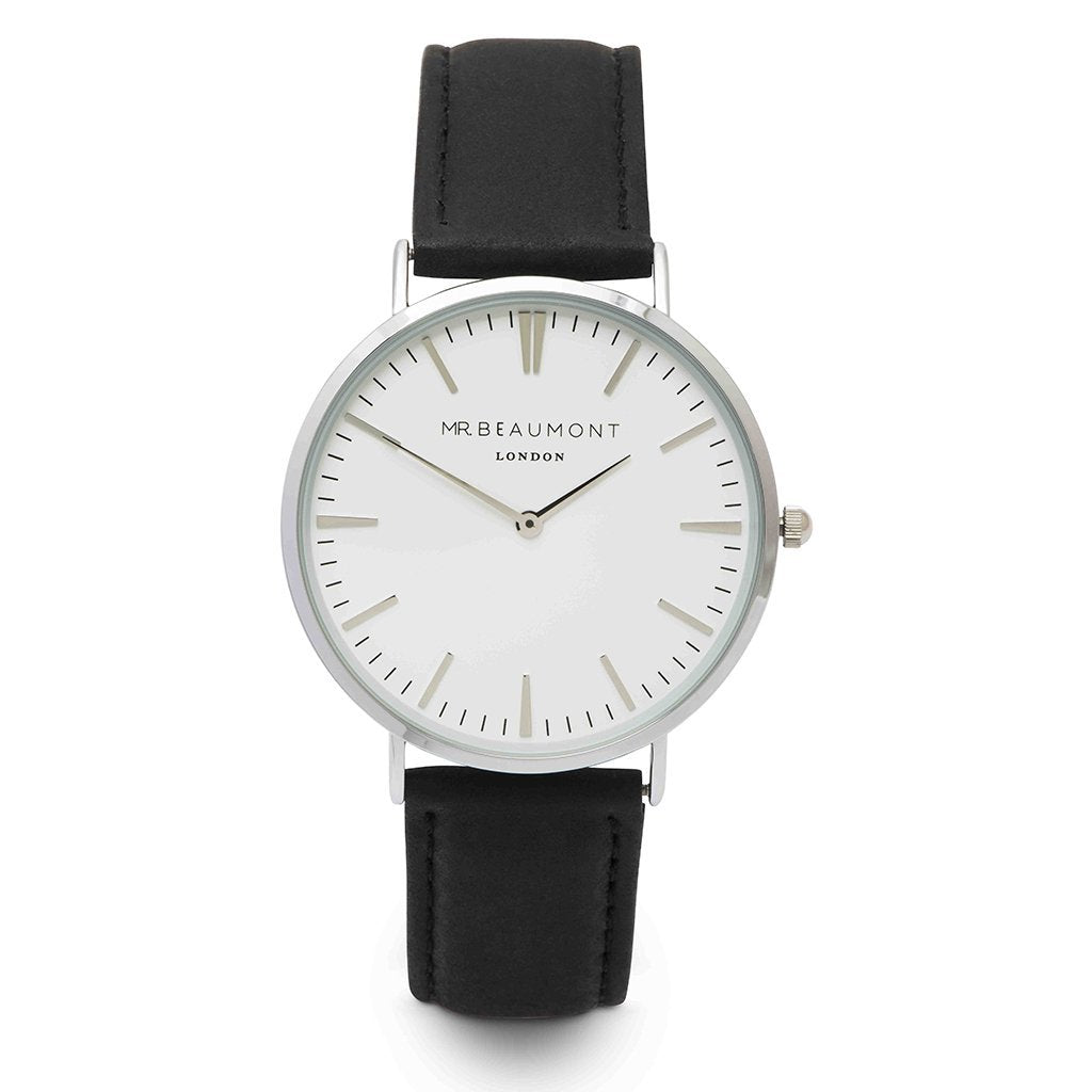 Mr Beaumont London White with Black Leather Strap