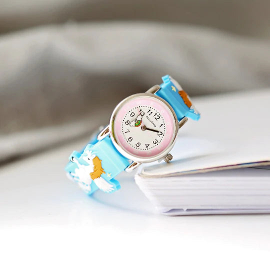 Kids Engraved 3D Unicorn Watch - Light Blue