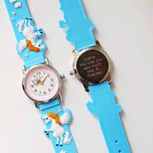 Kids Engraved 3D Unicorn Watch - Light Blue