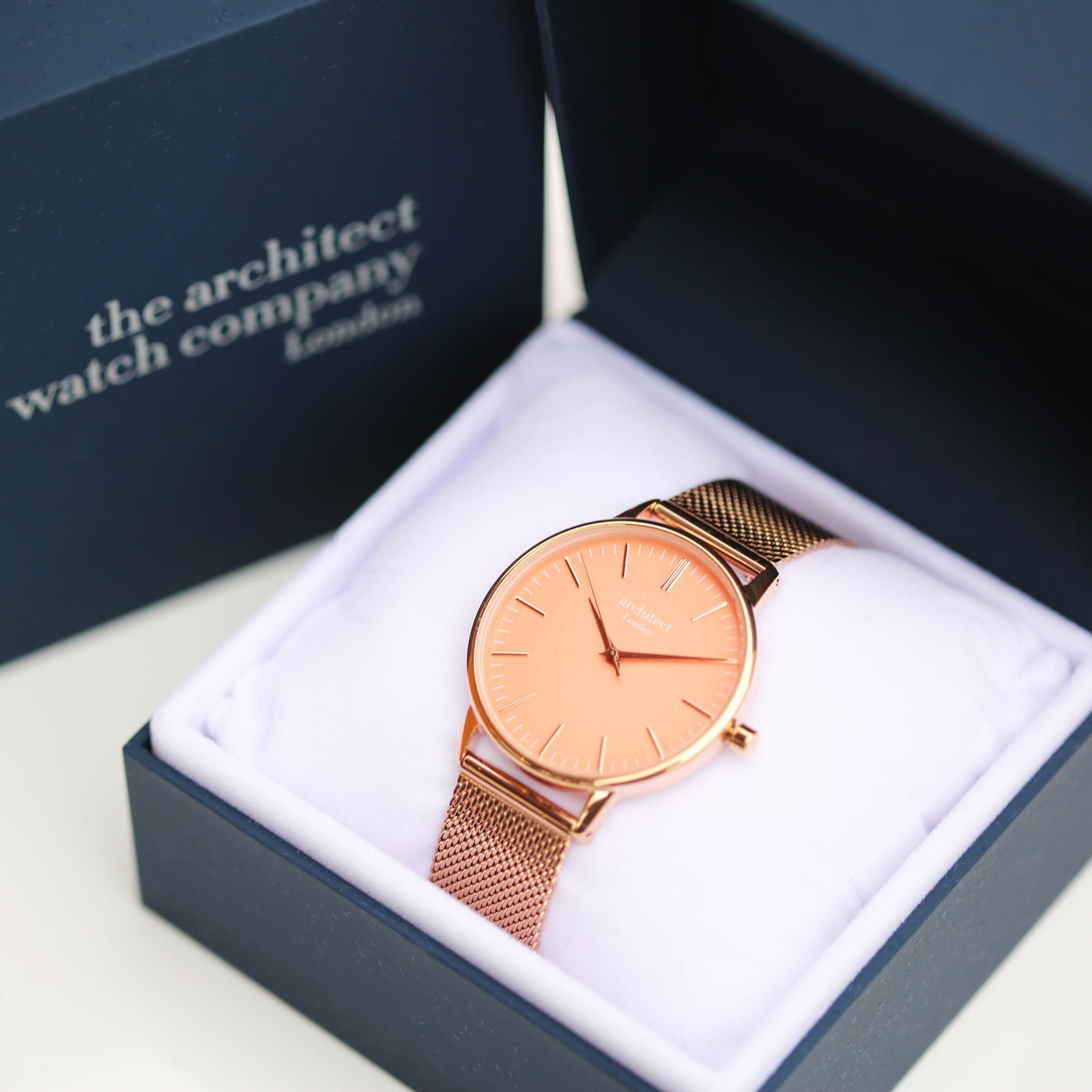 Women's Architēct Coral Watch with Rose Gold Mesh Strap