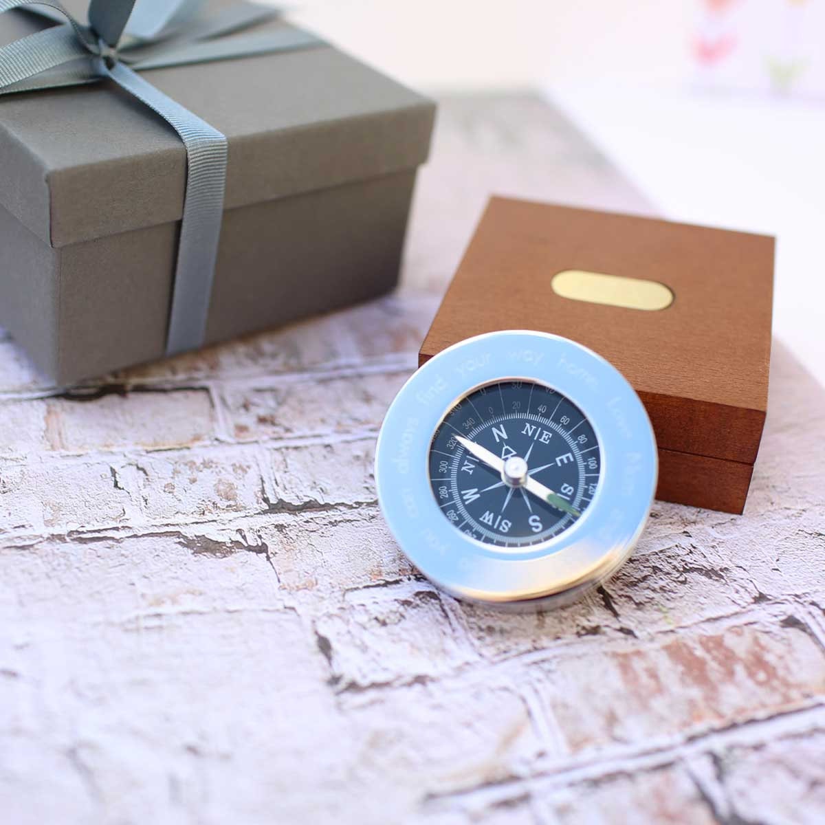 Personalised Compass with Engraved Mahogany Box