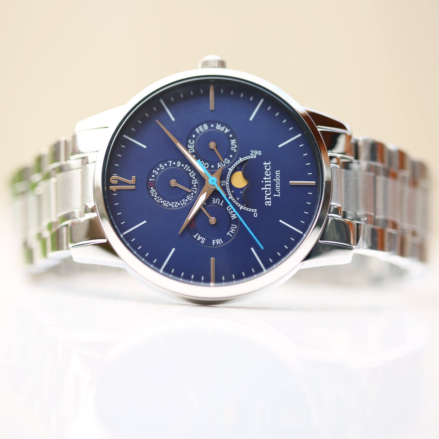 Men's Architect Apollo Blue Chronograph Moonphase Watch - Silver