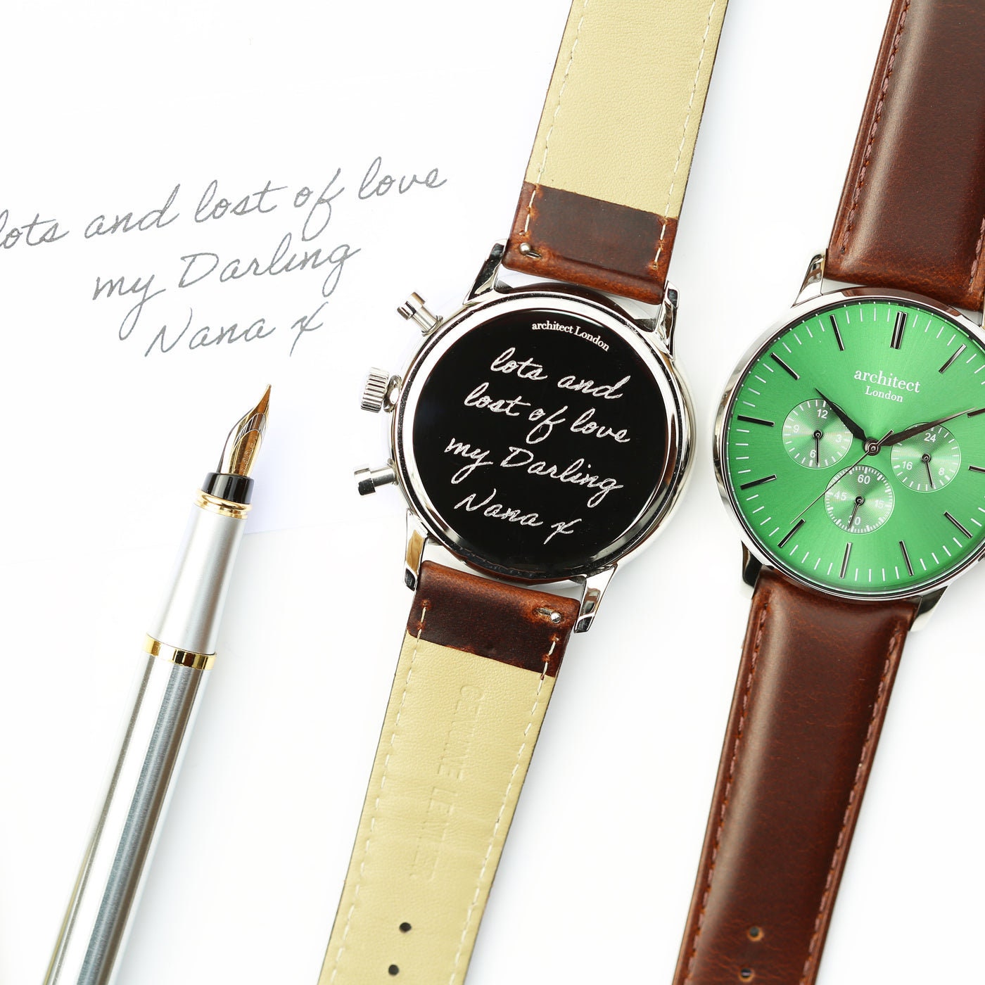 Men's Architect Motivator Wristwatch In Envy Green With Genuine Leather Walnut Strap