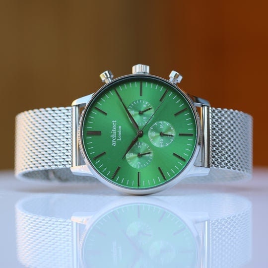 Men's Architect Motivator in Envy Green With Silver Mesh Strap