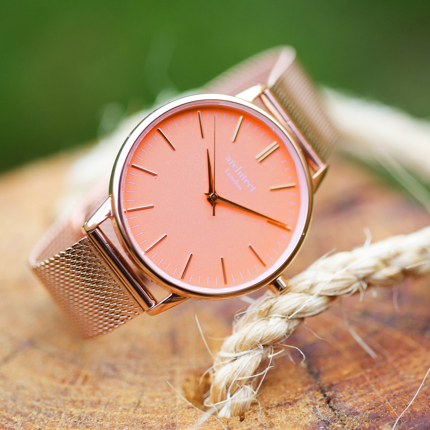 Women's Architēct Coral Watch with Rose Gold Mesh Strap