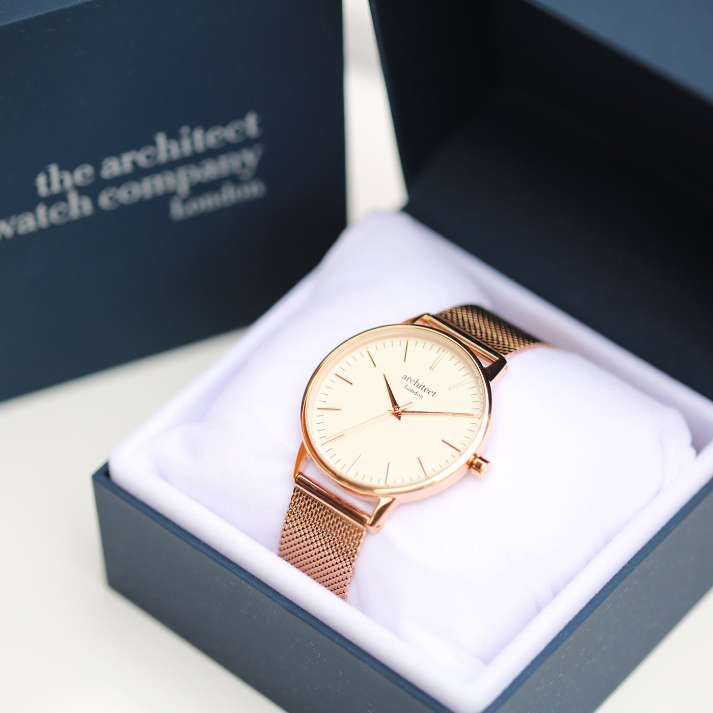 Women's Architēct Blanc Watch with Rose Gold Mesh Strap