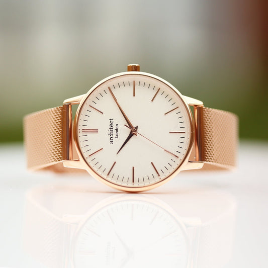 Women's Architēct Blanc Watch with Rose Gold Mesh Strap