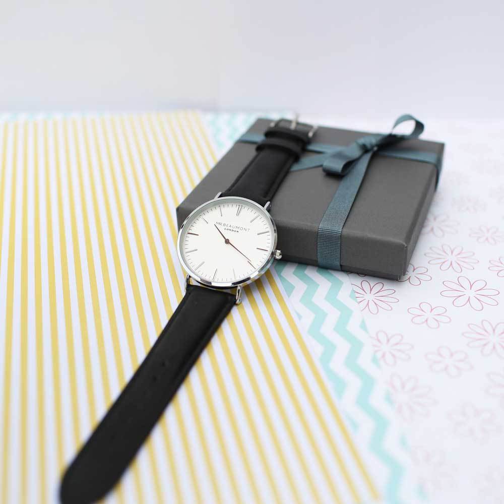 Mr Beaumont London White with Black Leather Strap